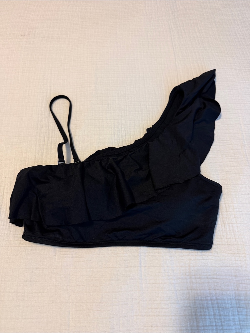 Kona Sol Black One-Shoulder Ruffle Swim Top